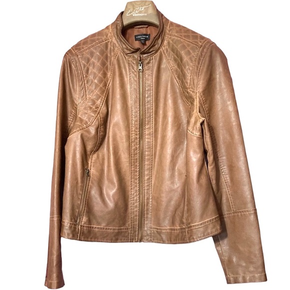 🍂14W•LORD & TAYLOR WOMAN•GORGEOUS CARAMEL ZIP UP FAUX LEATHER JACKET🍂 - Picture 1 of 5